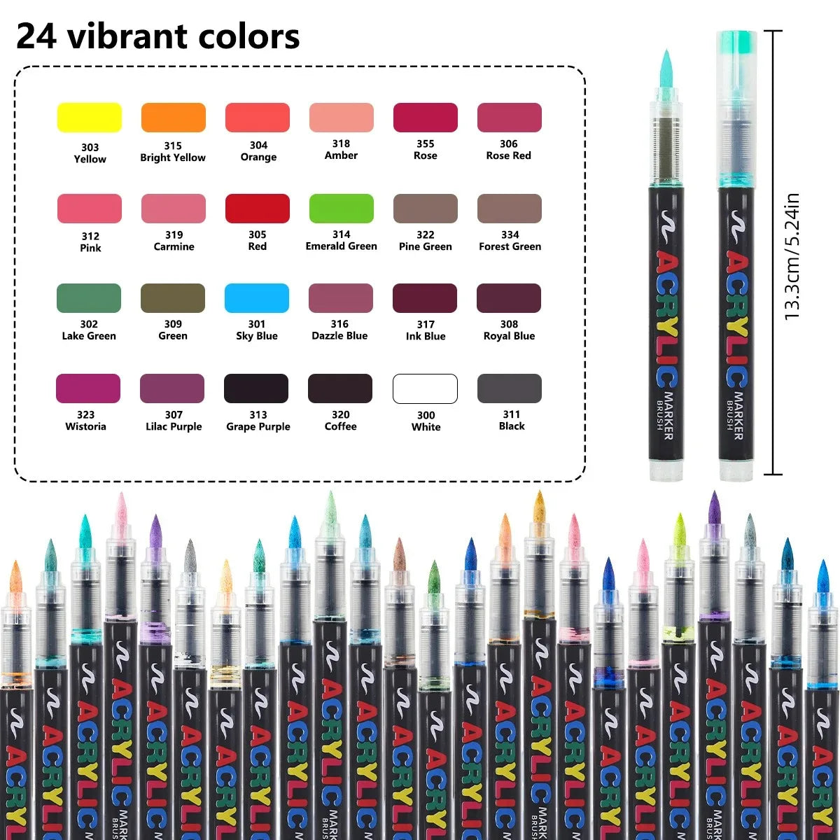 12-366 Colors Acrylic Marker Set Waterproof Acrylic Brush Marker Professional Acrylic Painting Marker DIY Art Supplies