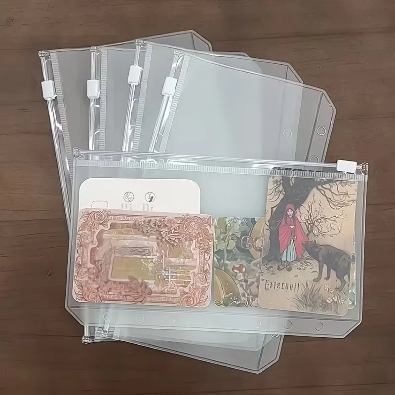 10Pcs A5 A6 A7 Binder Pockets Waterproof Zipper Pouch for 6 Ring Notebook Binder Clear Document Filing Bag Leaf Organizer Folder
