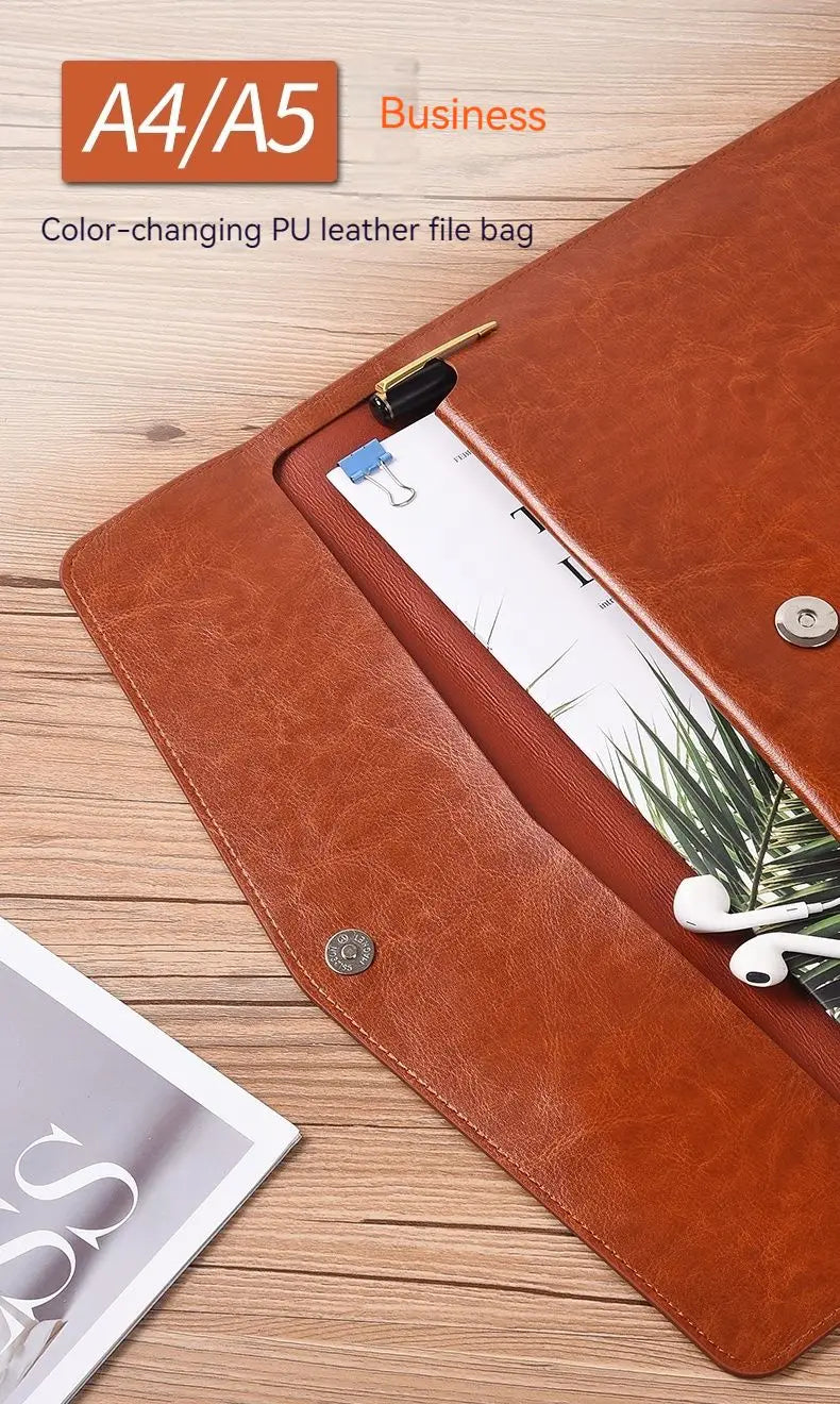 A6 A5 A4 Leather File Folder Data Package Document Bag Fashion Briefcase Data Contract Bill File Bag School Office Supplies