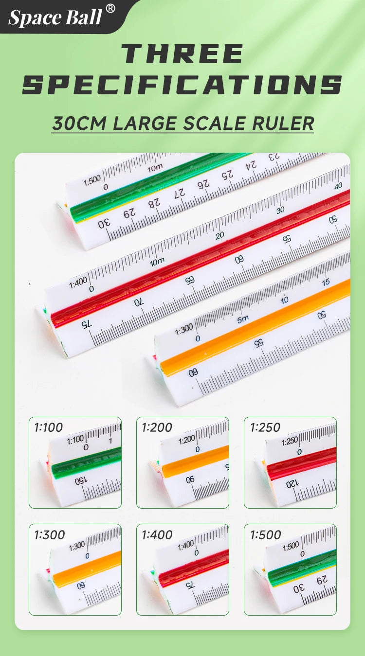 Space Ball Multi-functional Triangular Ruler Student Stationery 12.5/30cm Drafting Tool Scale Ruler Architect Technical Ruler