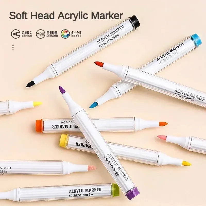 Languo 9/144 Colors Acrylic Paint Art Marker Pen DIY Painting Drawing Card Ceramic Stone Mug Glass Fabric Clothes Art Supplies