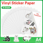 10 Sheets Printable Vinyl Sticker Paper Self-adhesive A4 Copy Paper DIY Holographic Transparent White Labels for Inkjet Printer