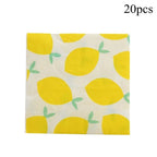 Lemon Disposable Tableware Paper Cups Plates Cake Toppers for Summer Lemon Happy Birthday Pool Party Decoration DIY Cake Supply