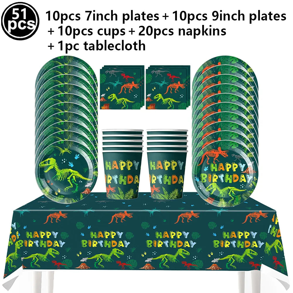 Jurassic Dinosaur Party Dinosaur Fossil Disposable Tableware Plate Cup Napkins Dinosaur Theme Birthday Party Decor Supplies