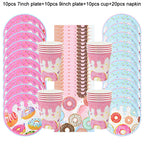 1Set Donut Party Decoration Disposable Tableware Plate Cup Napkins Candy Gift Bags Kids Baby Girl 1st Birthday Party Supplies