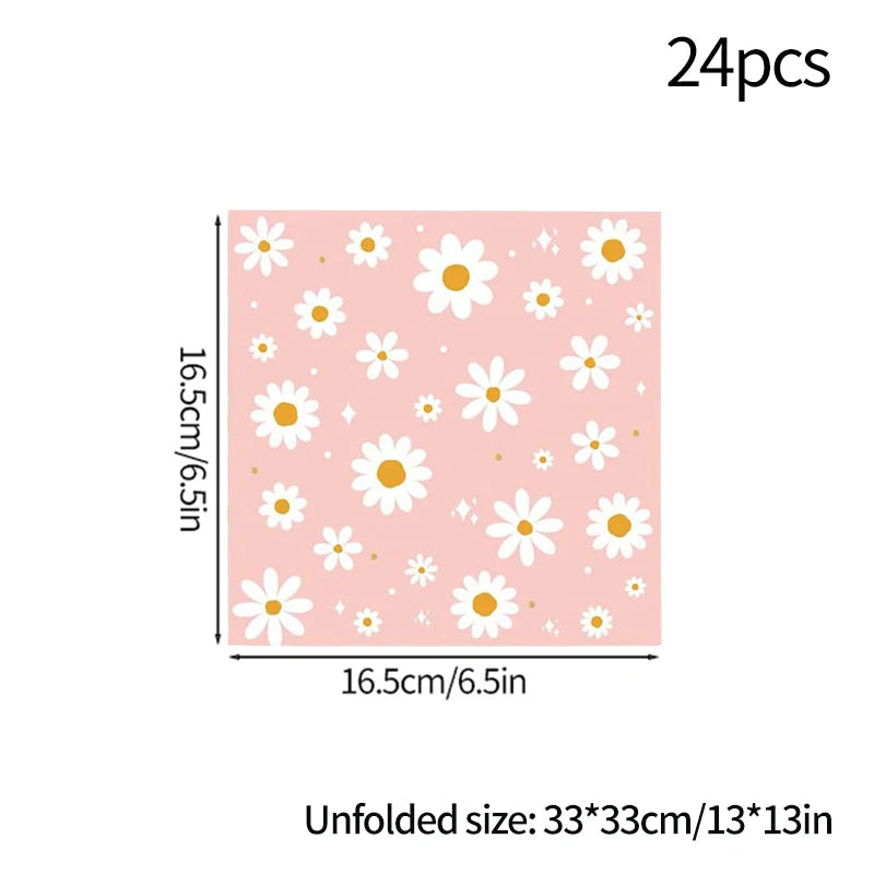 24pcs 7/9inch Pink Daisy Theme Disposable Tableware Flower Plate Napkin Banner Birthday Party Baby Shower Wedding Decor