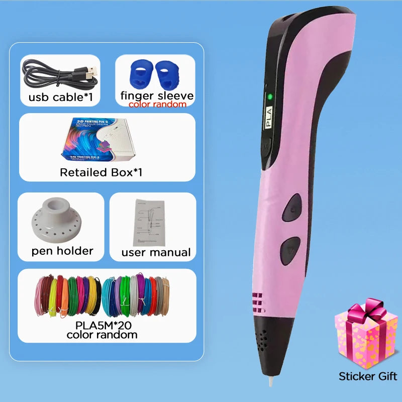 3D Pen Kids 40 Colors PLA Filaments 3D Priting Pen Children DIY Drawing Pens Type C Port Boys Girls Christmas Birthday Gifts