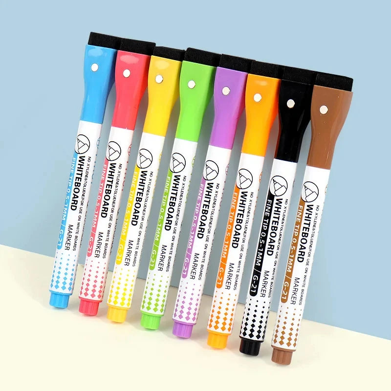 8 Colors 0.5mm Magnetic Dry Erase Markers Whiteboard Marker Pen For Office School Home Office Extra Fine Tip Colored Pens