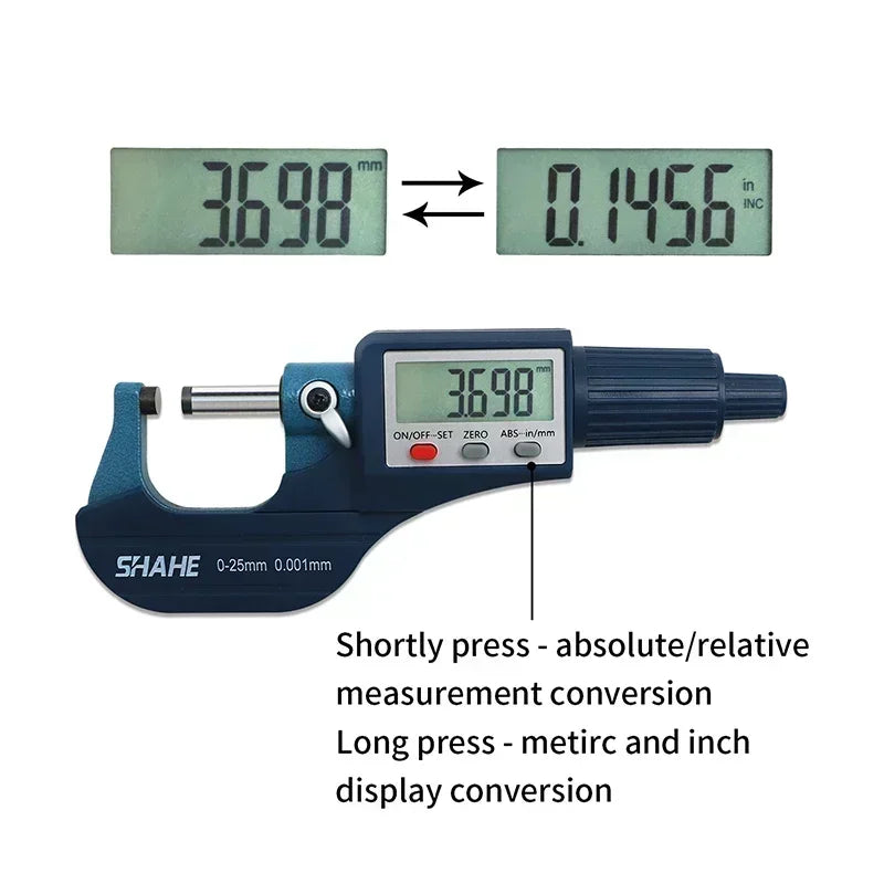 Shahe 0-25/25-50/50-75/100 MM Micron Digital Outside Micrometer Electronic Micrometer Gauge 0.001 MM Digital Tools Caliper
