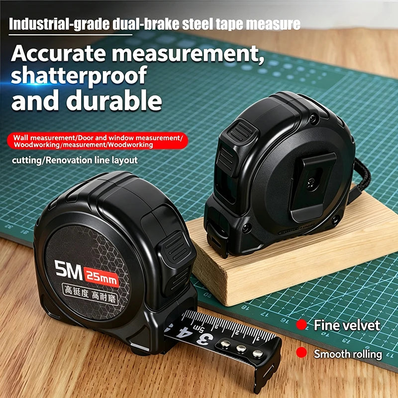 Self-locking/Brake Dual-mode Steel Telescopic Tape Measure, High-precision Wear-resistant Heavy-duty Reliable Measuring Tool.