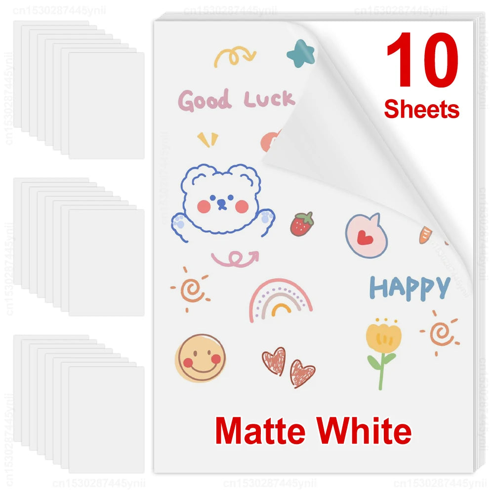 10 Sheets Printable Vinyl Sticker Paper Waterproof A4 Transparent Copy Paper for Inkjet Printer DIY Self-adhesive Label Stickers
