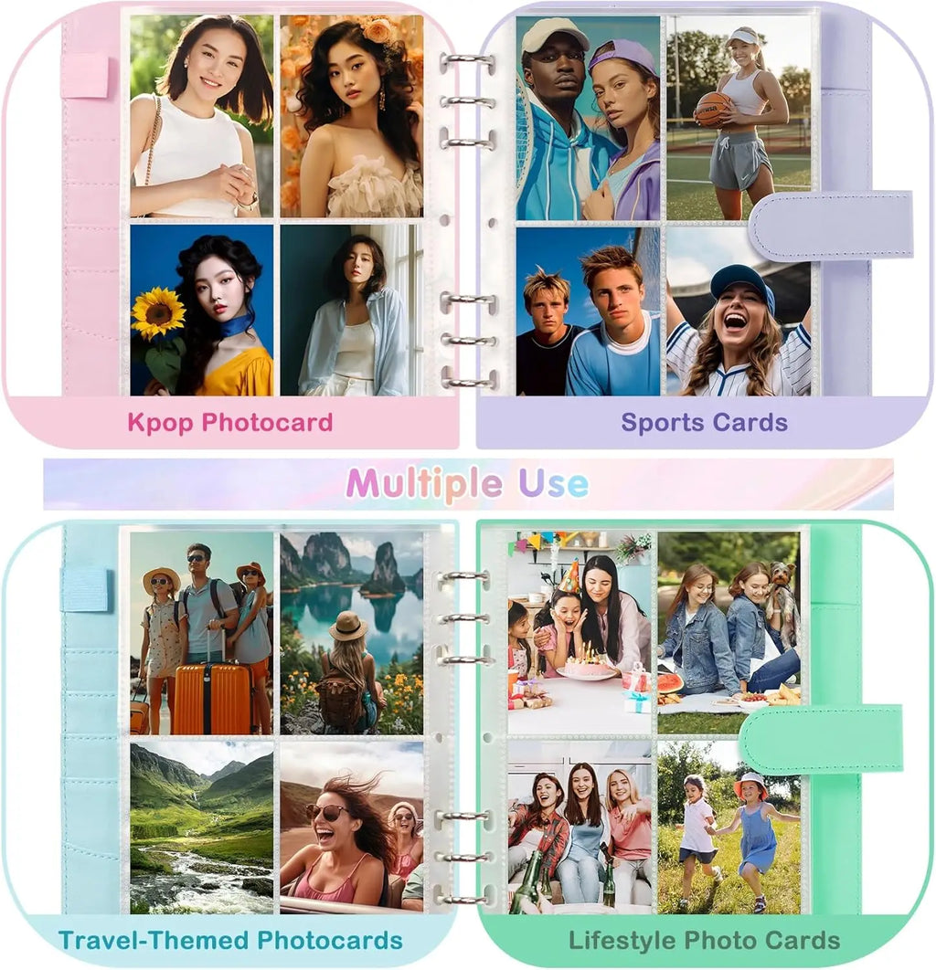 New A5 PU Leather Binder Cover with Magnetic Buckle Closure, 6 Ring Personal Notebook for Organizing Planner, Photo Card Sleeves