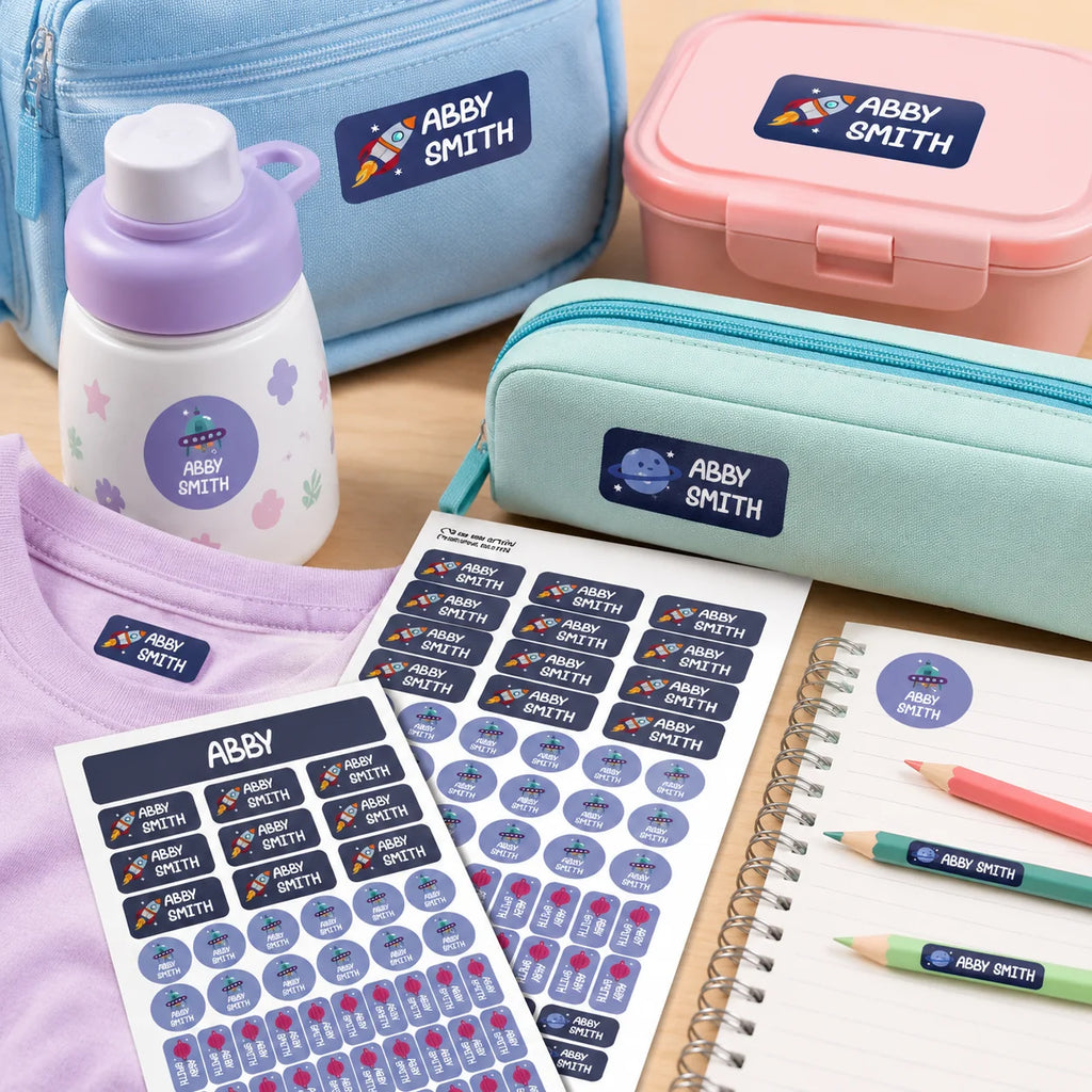 140PCS Personalized Kids Name Labels, Waterproof Custom Stickers for Bottles, Clothes, School Supplies and Daycare Items