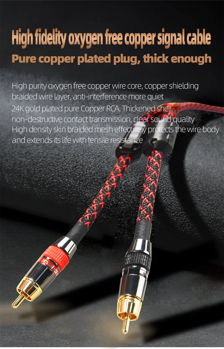 Hi-Fi Fine RCA Cable High Quality 4N OFC HIFI 2RCA-2RCA Male to Male Audio Cable Main Core Independent Shielding One Pair