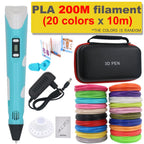 3D Pen 3D Printing Pen DIY Drawing Pen 200M PLA Filament Kids Birthday Kids Christmas Gift with Power Adapter Travel Storage Box