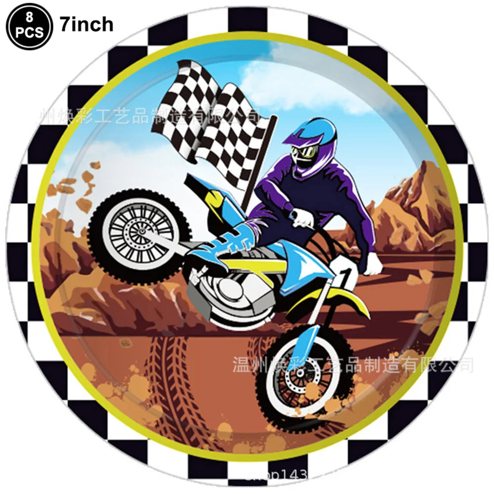 Motorcycle Dirt Biker Birthday Party Supplies Motocross Dessert Paper Plates Cups Napkins Disposable Tableware Favor For Boys