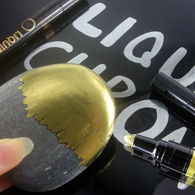 1-6pcs Chrome Pen Marker Mirror Waterproof DIY Reflective Paint Repair for Rock Ceramic Glass Metallic Gold/Silver 0.8/1/2mm Nib