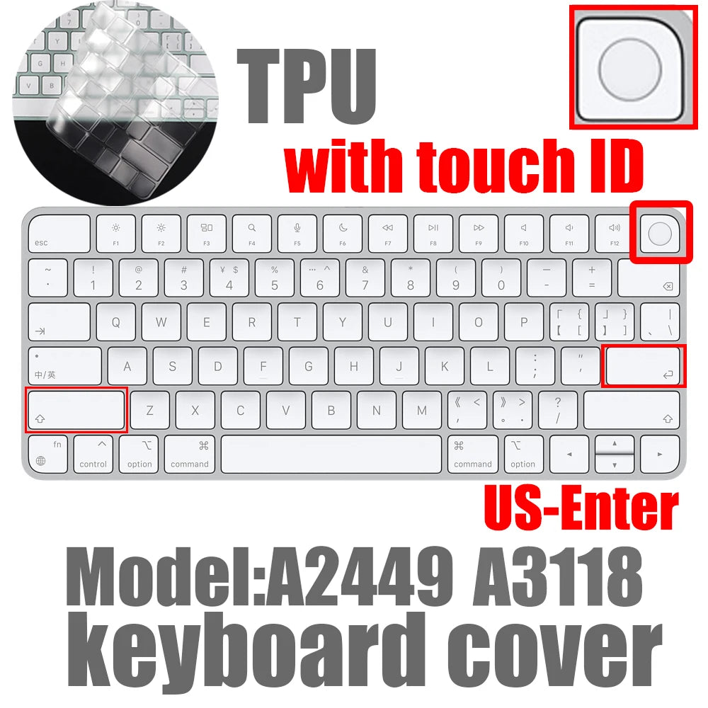 Ultra Thin TPU Keyboard Protector Cover Skin for Magic Keyboard with Touch ID A2449 A3118 MK293LL/A A2450 A3203