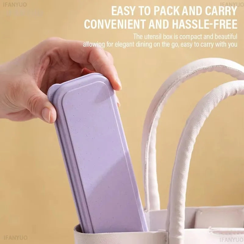 Portable Wheat Straw Dinnerware Set Reusable Knife Fork Spoon Travel Utensil Box 3In1 Tableware Kit For Tableware School Office