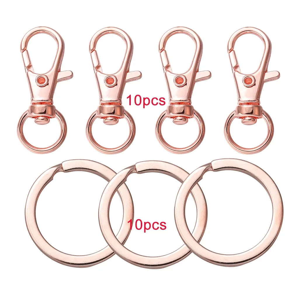 10/20Pcs Swivel Clasps Set Lanyard Snap Hooks with Key Chain Rings Keychain Clip Hooks for DIY Necklace Bracelet Chain Supplies