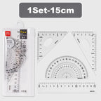 Deli 4Pcs Student Ruler Set Transparent Plastic Straight Ruler Triangle Protractor for Kids School Office Home Supplies