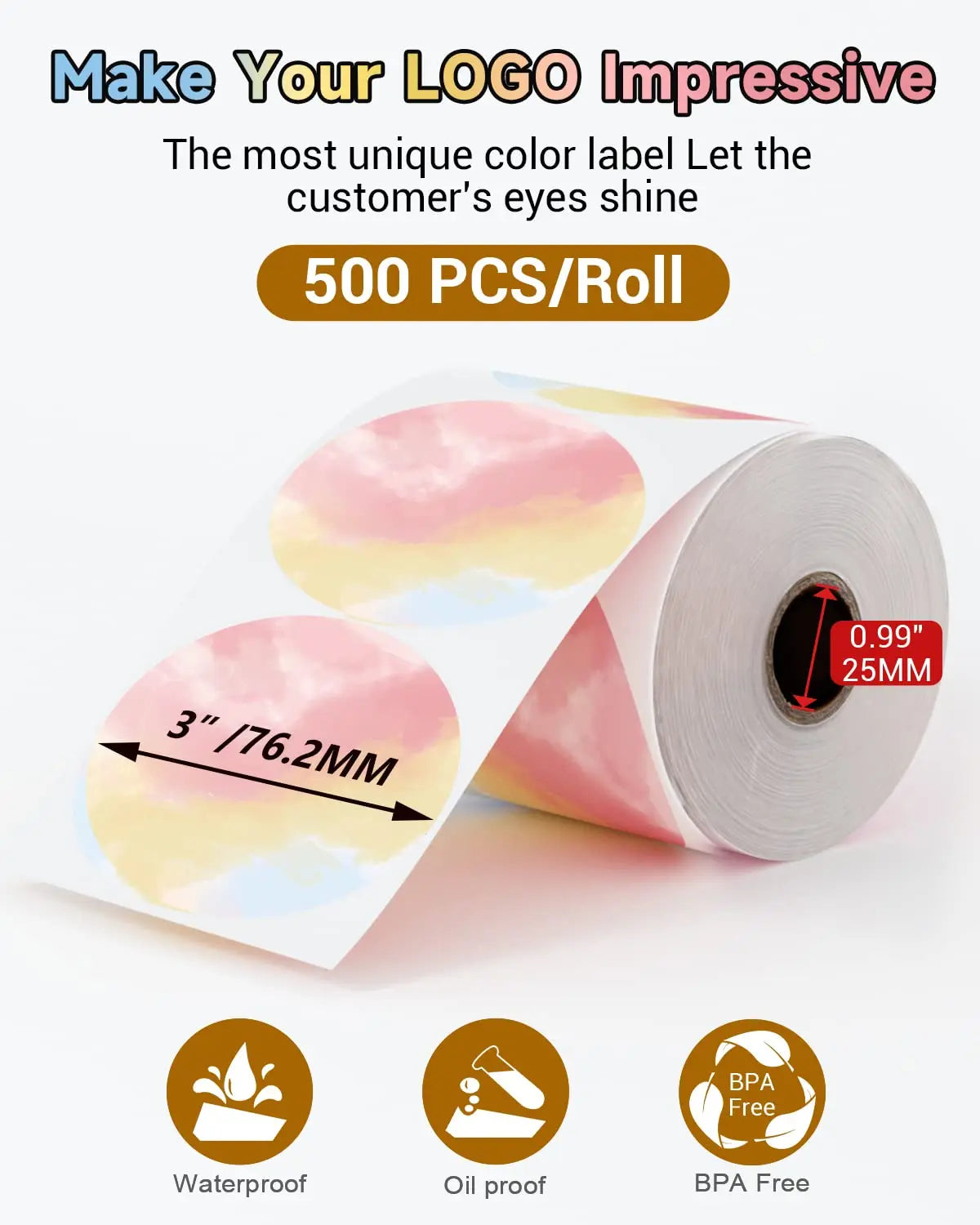 Phomemo Thermal Label Paper Round Sticker Waterproof White Pure Color Paper Shipping Label for PM241/PM246S/D520 Label Printer