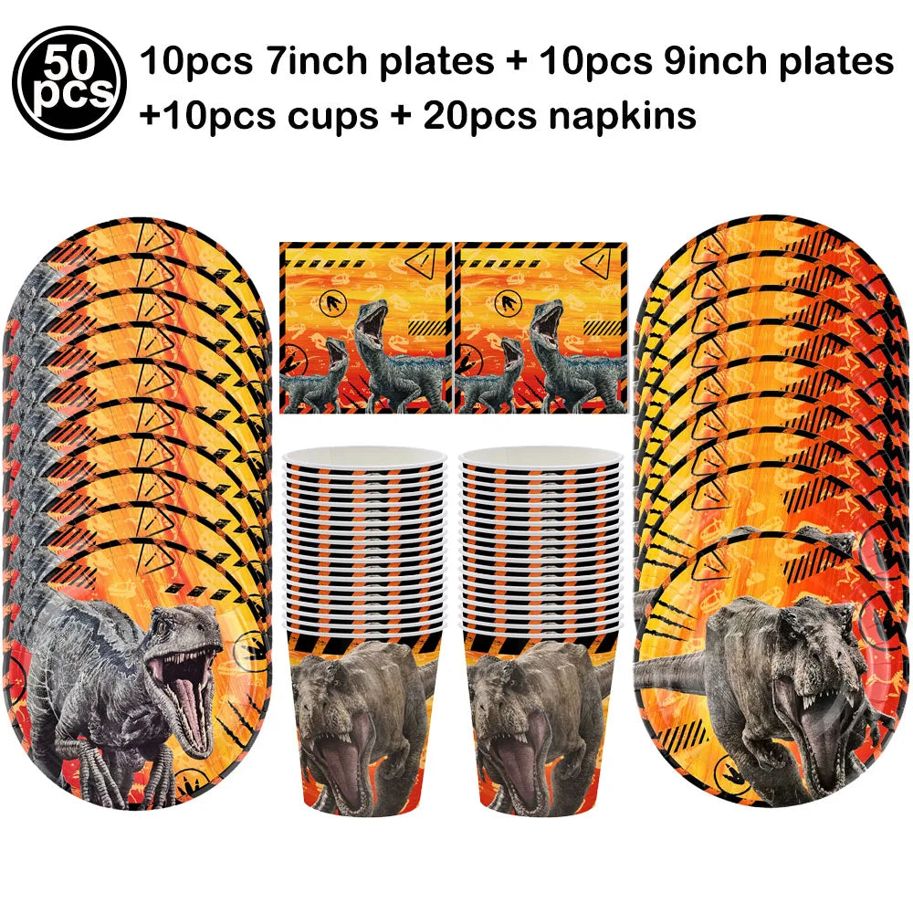 Jurassic Dinosaur Party Dinosaur Fossil Disposable Tableware Plate Cup Napkins Dinosaur Theme Birthday Party Decor Supplies