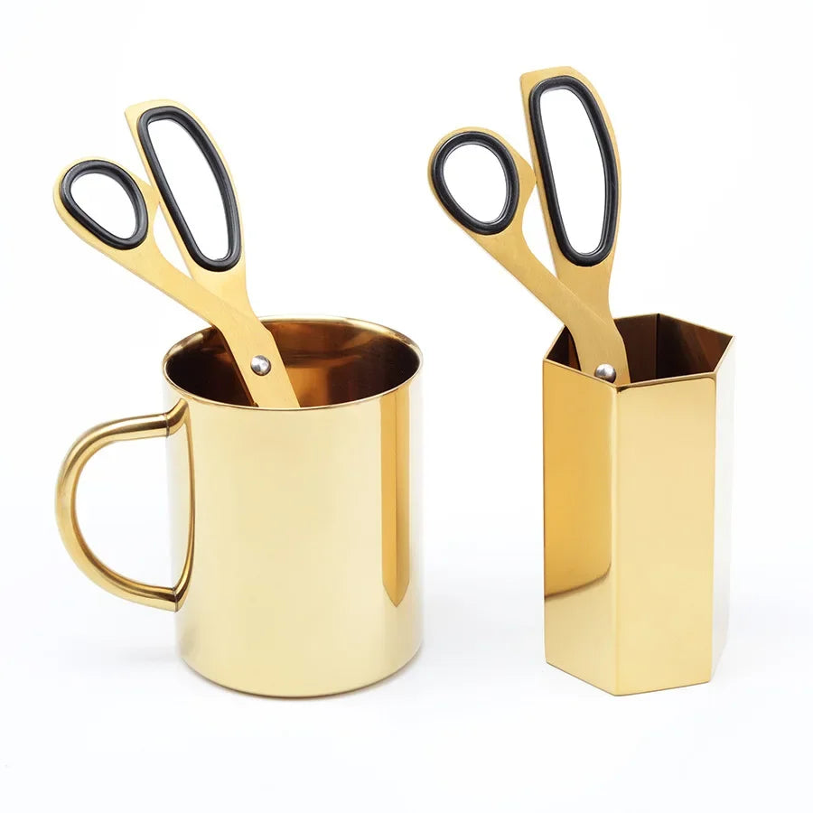 Fromthenon Golden Brass School Scissors Asymmetric Scissors Minimalist Design Office Household Scissors Kawaii Korean Stationery