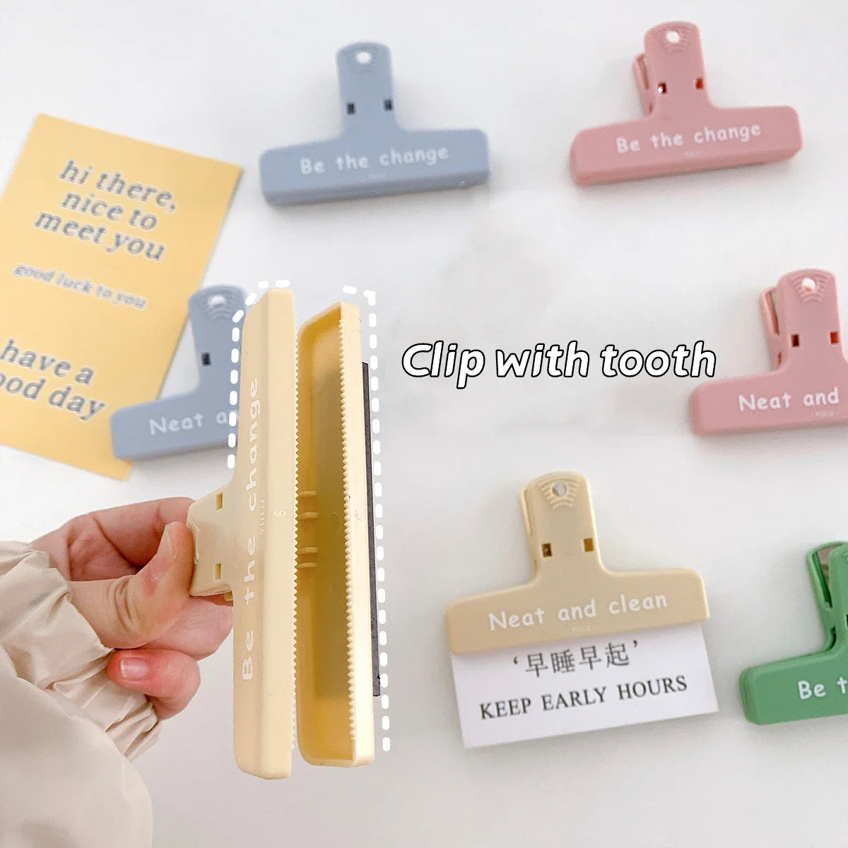 Colorful clips, strong grip refrigerator notepad holder, cute pastel color office school family storage, suitable for students
