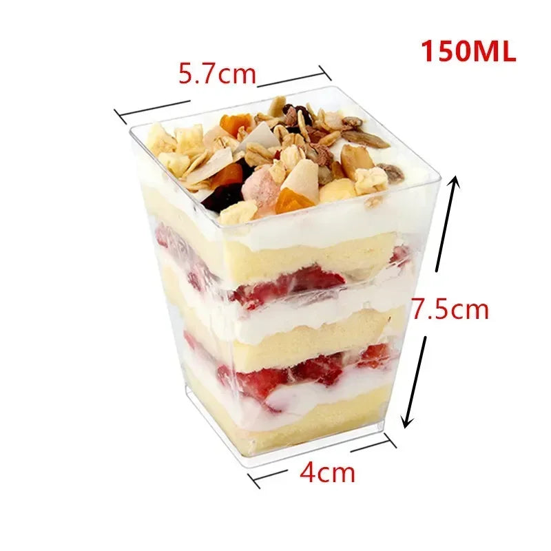 Disposable Plastic Mousse Cup Mini Ladder Shaped Pudding Dessert Cup for Hotel Party and Sweet Shop Disposable Plastic Cups