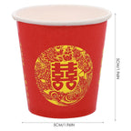 100Pcs Red Double Happiness Paper Cup Chinese-style disposable Festival Tea cup Wedding Banquet Serving drinking cups