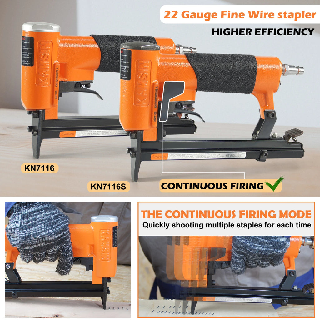 KAMSIN 7116 Nail Gun 22 Gauge Pneumatic Upholstery Stapler 71 Series Staples Fine Wire Stapler for Furniture and Fabric