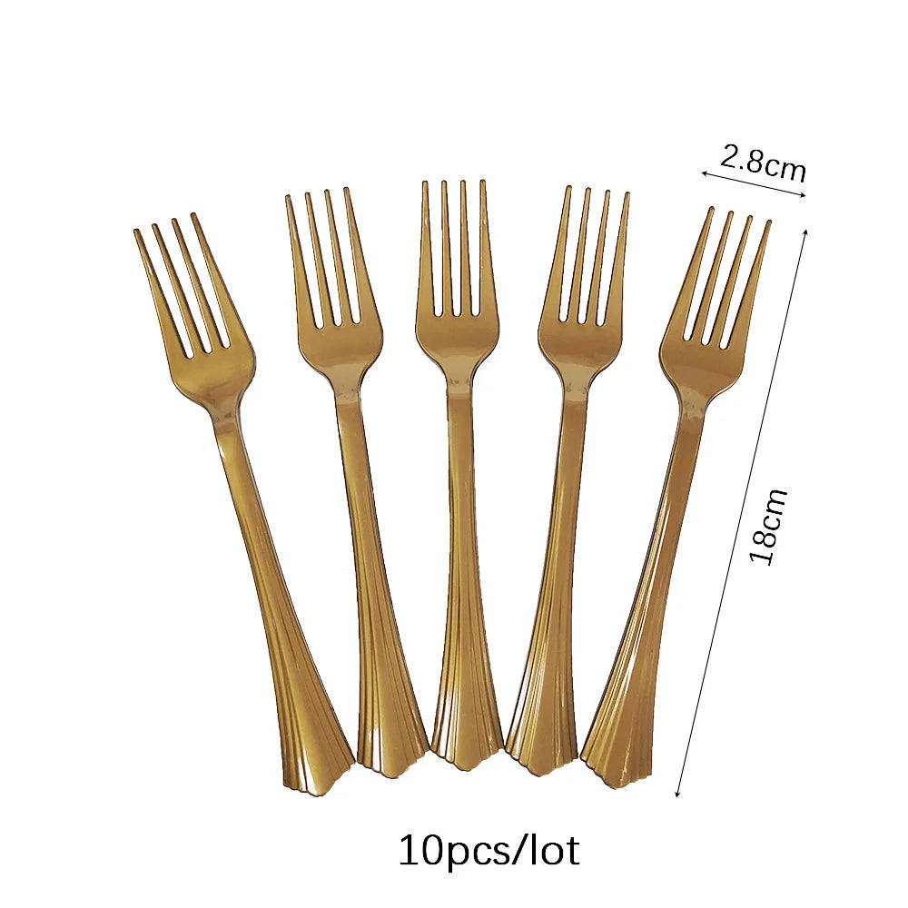 10/16PCS Rose gold disposable tableware table knife fork spoon cutlery birthday party decorations wedding gender reveal supplies