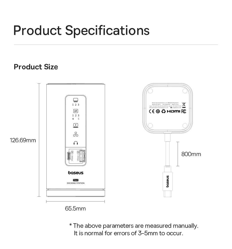 Baseus 11-IN-1 USB C HUB HDMI DP 4K@60Hz MST Triple Display USB 3.2 Splitter with RJ45 3.5mm Mic PD100W Magnetic Docking Station