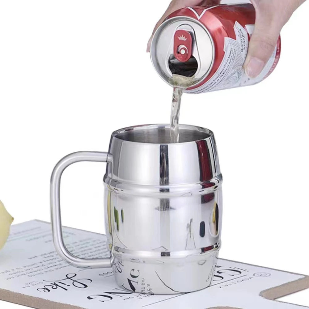 Double steel beer cup creative 304 stainless steel draft beer milk cup coffee milk tea cup children's drinking cup with handle