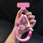 Cute 3D Flowers Adjustable Mobile Phone Universal Lanyard Wrist Strap Hand Pull Short Rope Phone Decorative Pendant Accessories