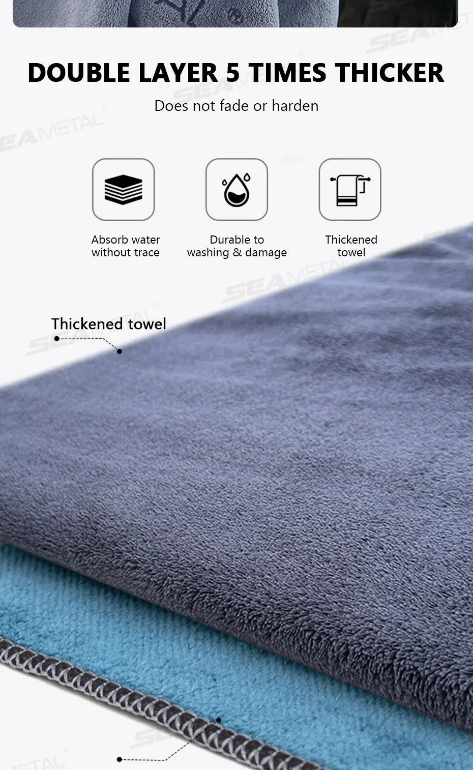 SEAMETAL 160X60CM Microfiber Car Wash Towel Thicken Towels Car Double-Sided Soft Cloth Auto Detailing Care Washing Drying Rags