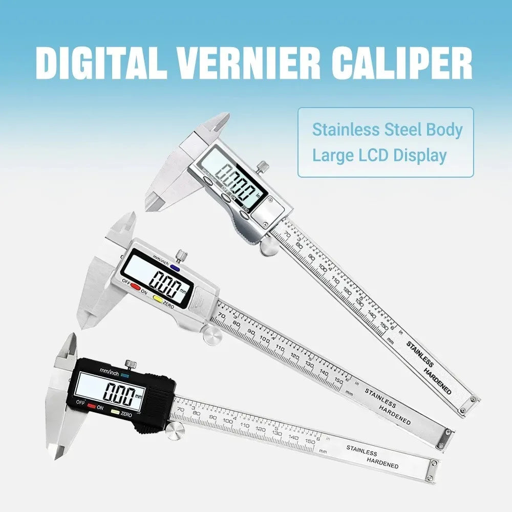 6 Inch 150mm Digital Vernier Caliper Stainless Steel Micrometer Measuring Tool Depth Ruler