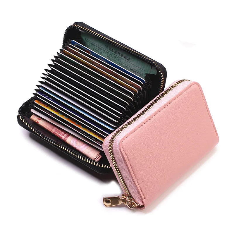 Compact Coin Purse Leather Business Credit Card Case Holder Travel Wallet for Women 20 Card Slots Small Card Pouch with