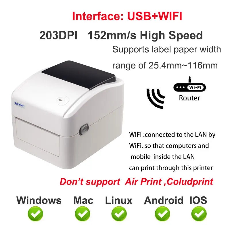 4Inch 152MM/S Thermal Label/Sticker/Waybill Printer Xprinter XP-420B  Barcode Paper Support QR Code for DHL Fedex EMS Express