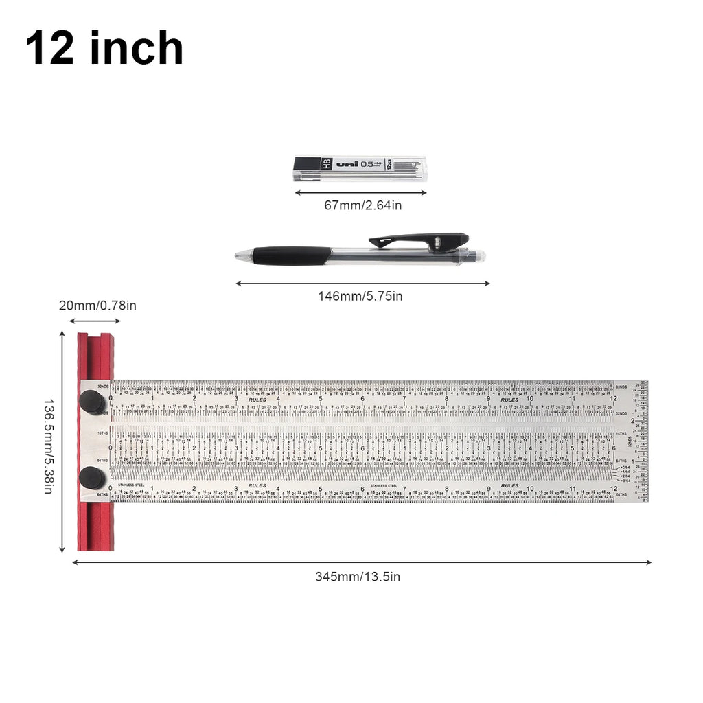 6/12 Inch Line Ruler Precision Marking 1/ 64" T Rule Woodworking Tools Stainless Steel Positioning Scribe Gauge with Marking Pen