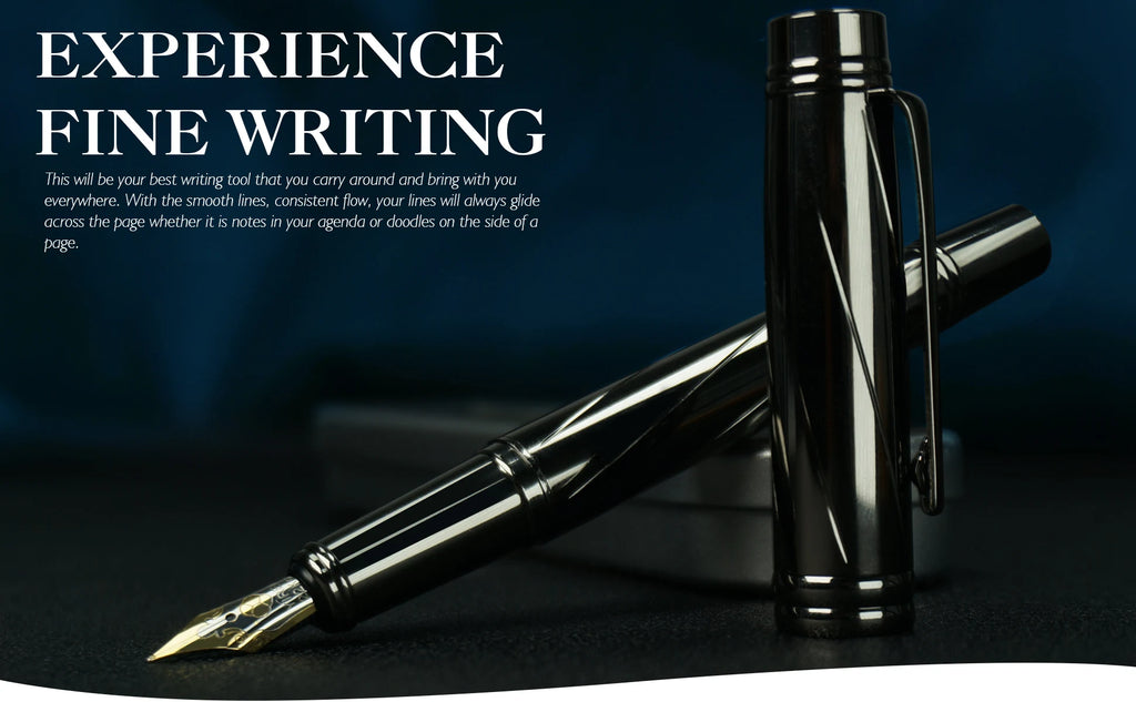 STONEGO 0.38mm Extra Fine Nib Fountain Pen, Black Metal Calligraphy Writing Gift Pen