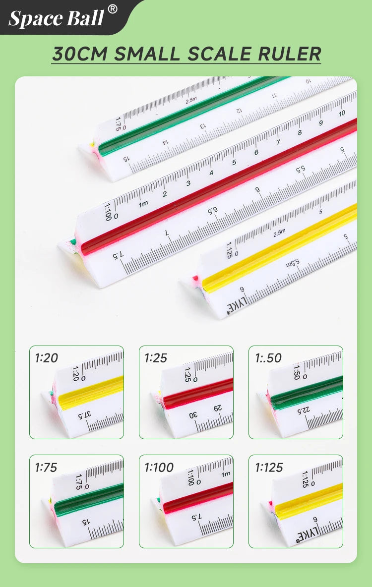 Space Ball Multi-functional Triangular Ruler Student Stationery 12.5/30cm Drafting Tool Scale Ruler Architect Technical Ruler