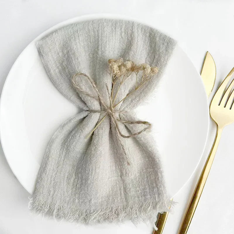10Pcs 32x32cm Handmade Cloth Napkins with Fringe, Delicate Rustic Decorative Table Napkins for Wedding/Dinner/Party