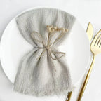 10Pcs 32x32cm Handmade Cloth Napkins with Fringe, Delicate Rustic Decorative Table Napkins for Wedding/Dinner/Party