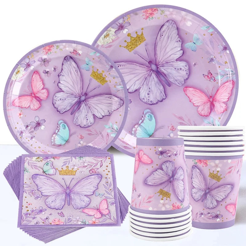 Butterfly Birthday Party Decoration  Butterfly Party Disposable Tableware Paper Cup Plate Birthday  Party