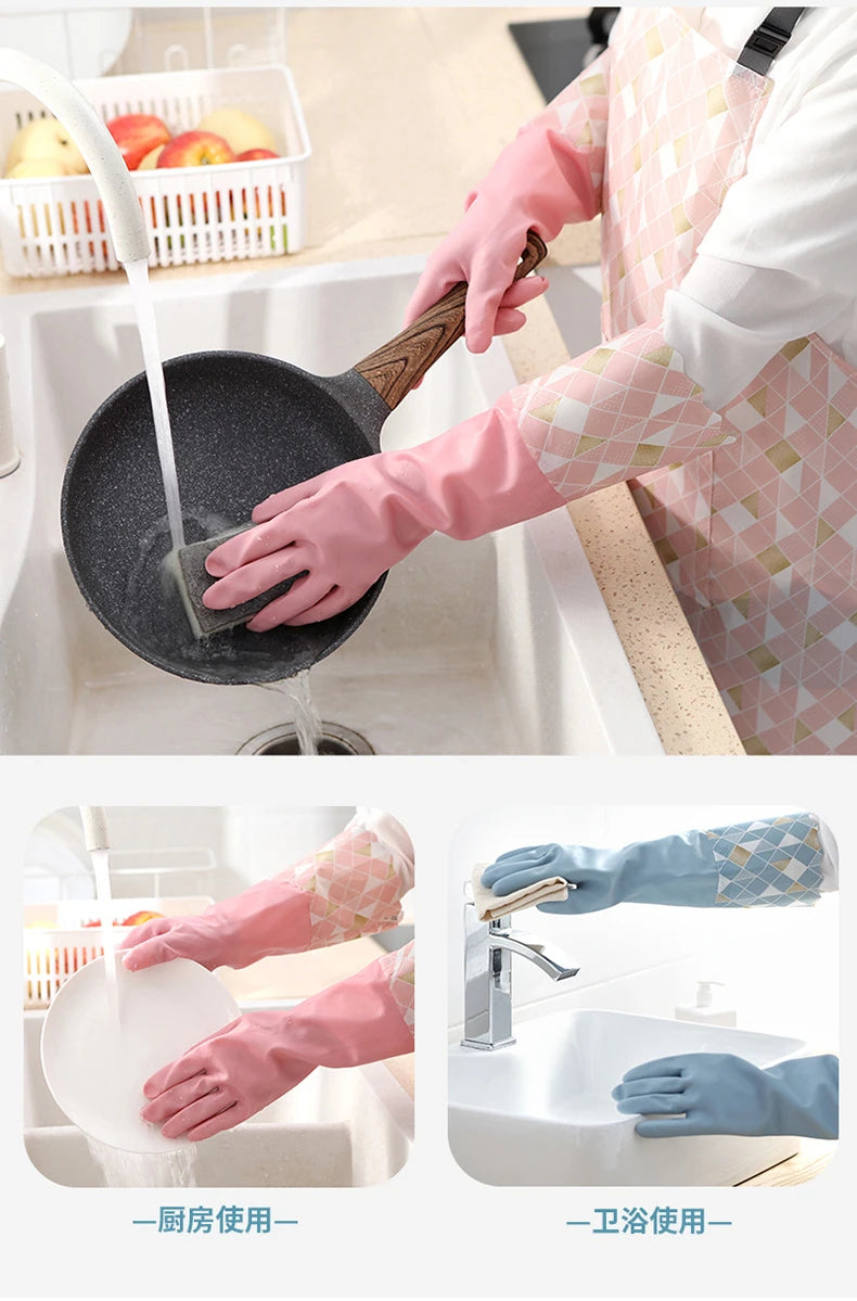 Waterproof Rubber Latex Velvet Gloves, Durable, Cleaning, Washing Clothes, Household, Kitchen, Winter