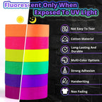 Whaline 6 Colors Neon Gaffer Cloth Tape Set Fluorescent Rainbow UV Blacklight Tape for UV Parties And Events
