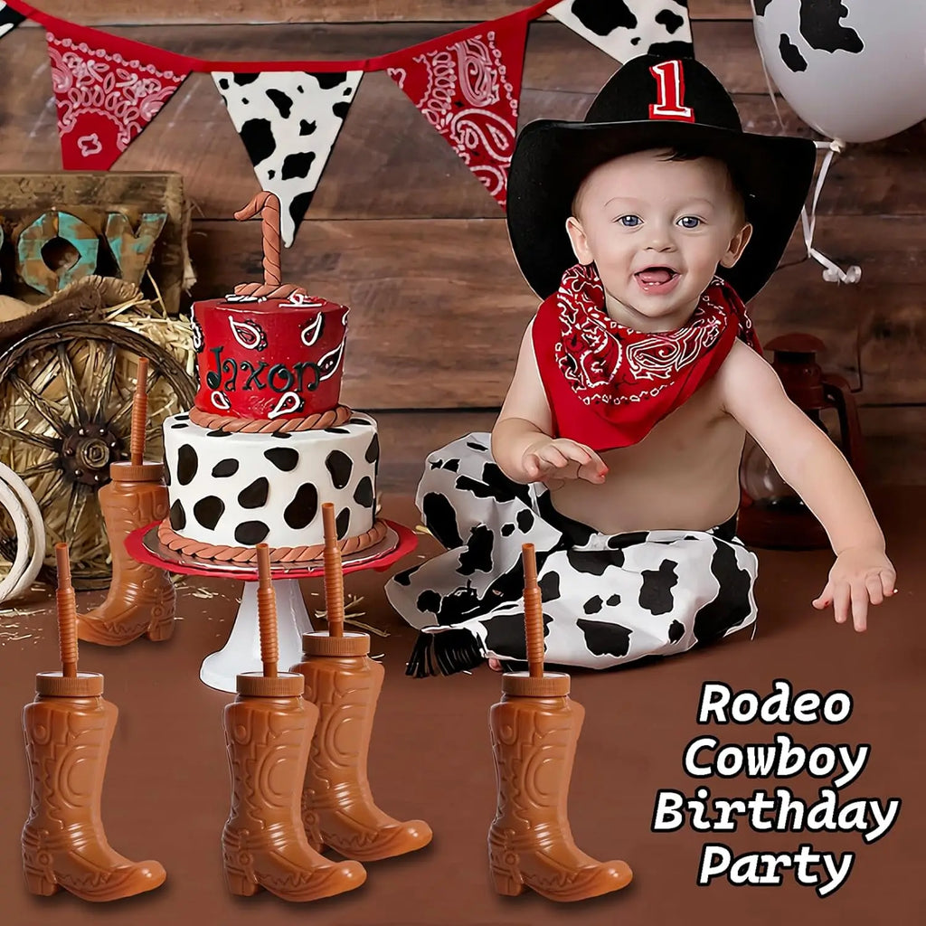 Plastic Cowboy Boot Cups with Straws and Lids Reusable Cowboy Cup for Western Themed Party Supplies Rodeo Birthday Decorations