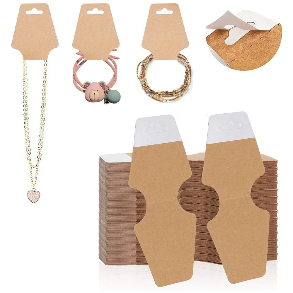 50Pcs Blank Necklace Bracelet Display Foldable Adhesive Price Tag Holder Cards Packaging For Jewelry Small Businesses Supplies